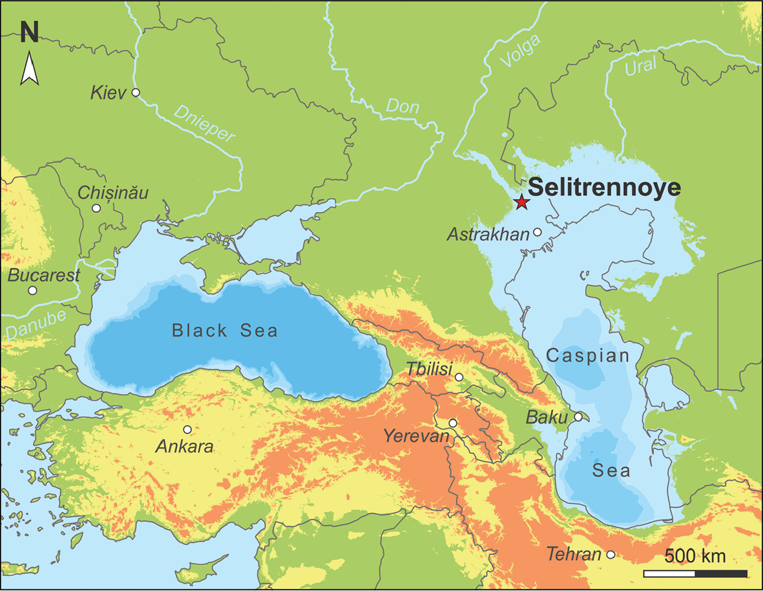 Черное и Каспийское море на карте
