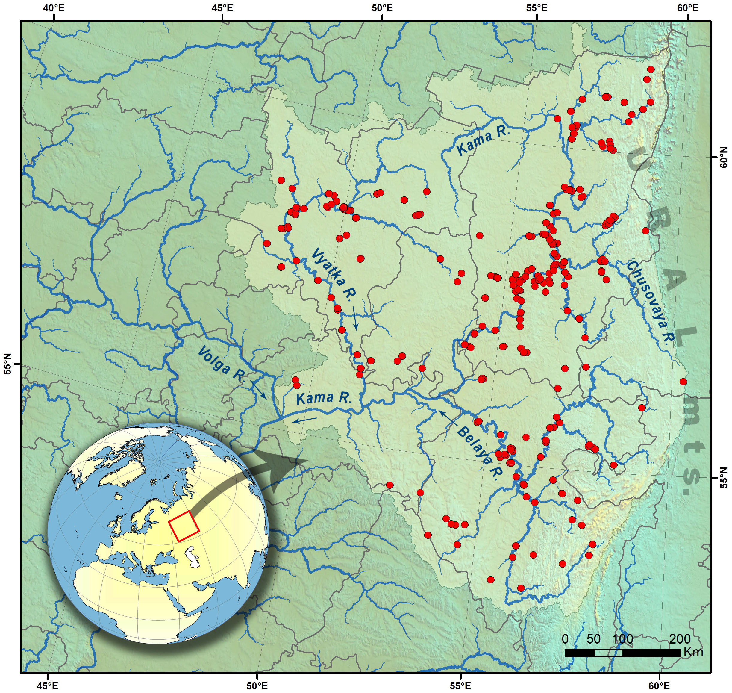 Fish occurrence in the Kama River Basin (Russia)